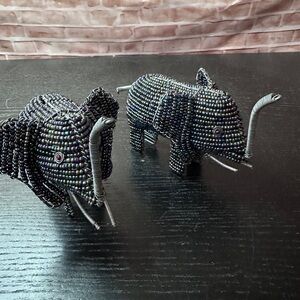 2 Beadworx Style Beaded Iridescent Elephant Wire Metal Handmade Sculpture